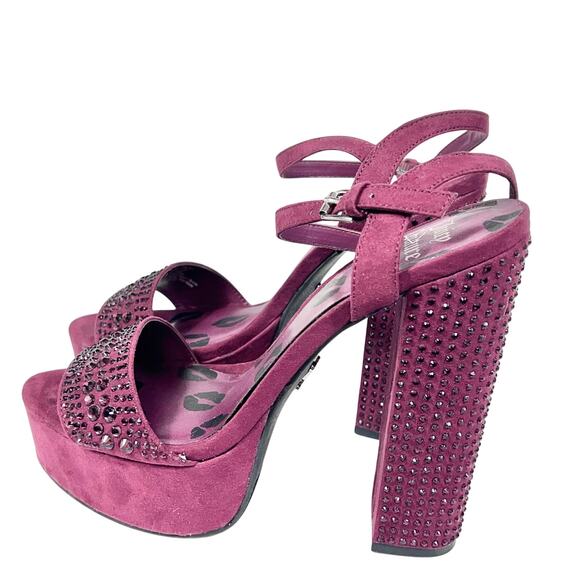 Juicy Couture Trice Platform Heels Size 7.5 Wine Color Rhinestone Embellishments - Picture 4 of 14